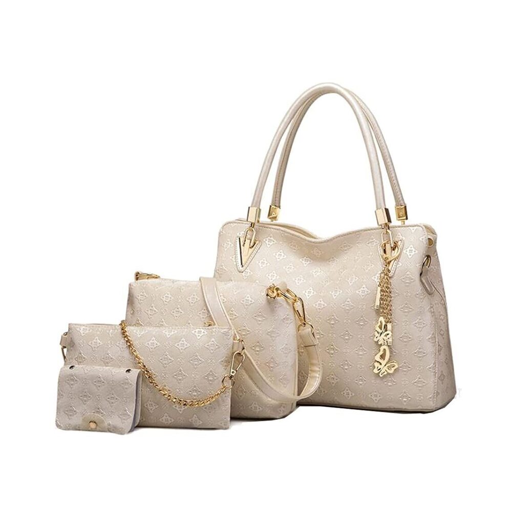 7672 Synthetic PU Leather Tote Satchel Hobo Backpack 4pcs Shoulder